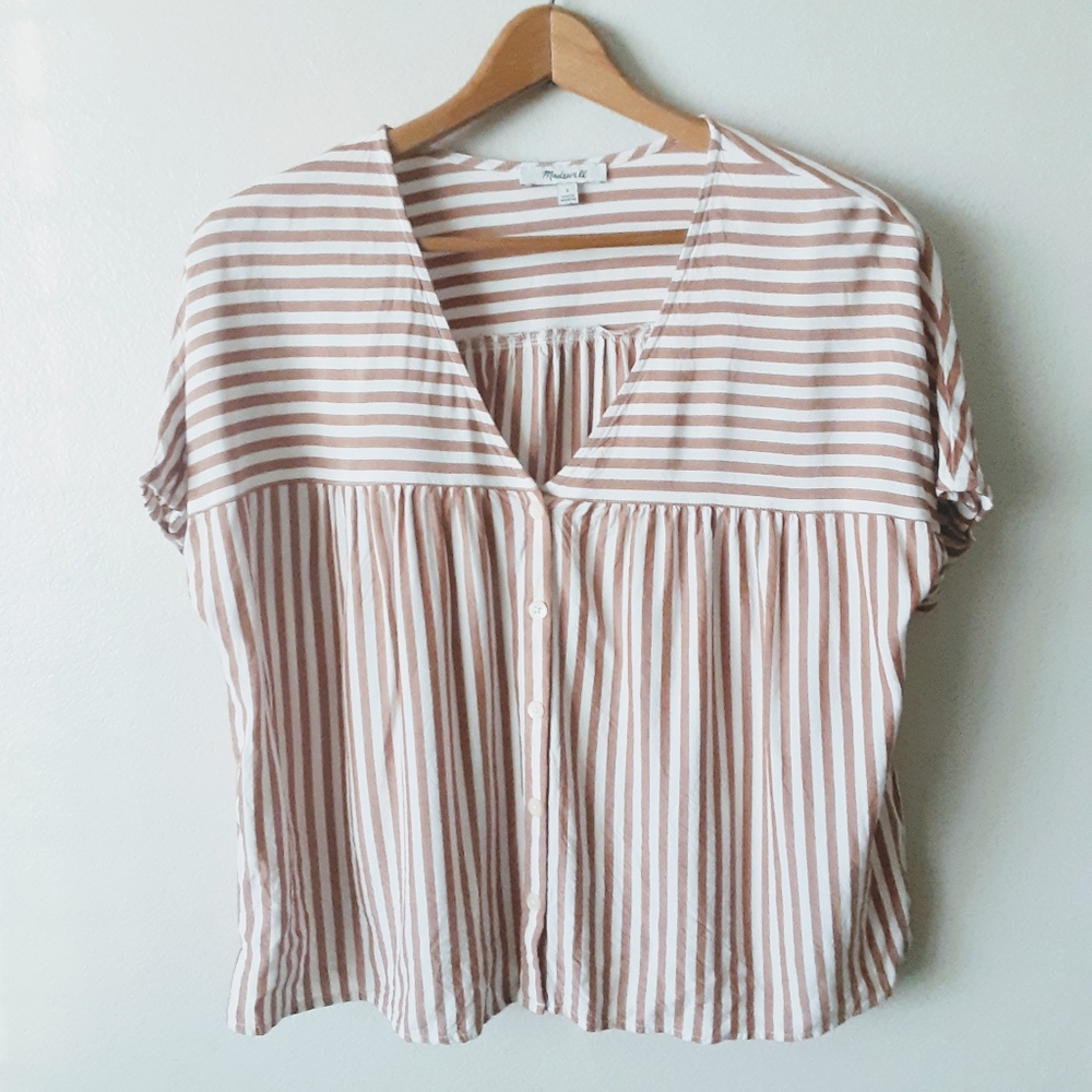 Madewell striped V neck short sleeve blouse